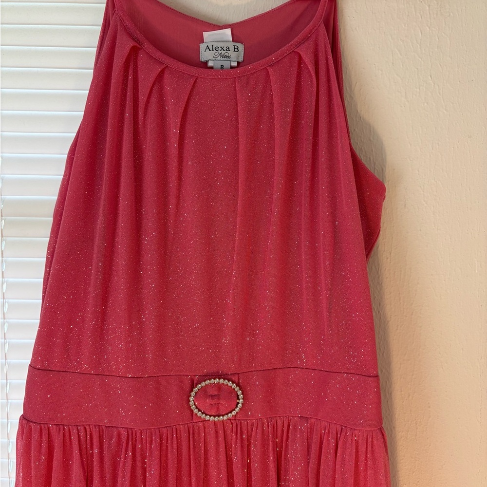 Alexa B Elegant Sparkling Pink Long Sleeve Dress